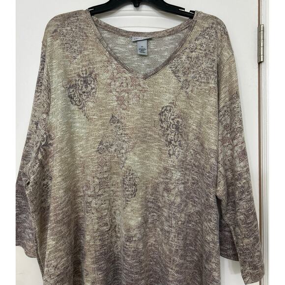 Catherine’s Metallic Shimmer Neutral V Neck Knit Tunic Top 5X - Picture 3 of 9